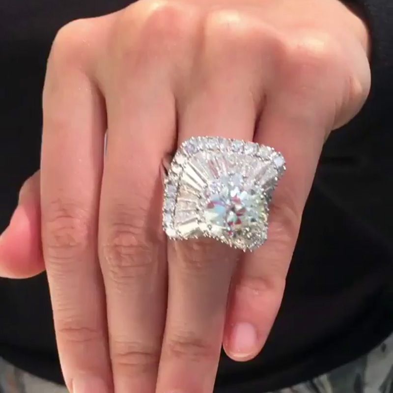 5.7ct Round Cut White Sapphire Ballerina Design Handmade Sterling Silver Ring