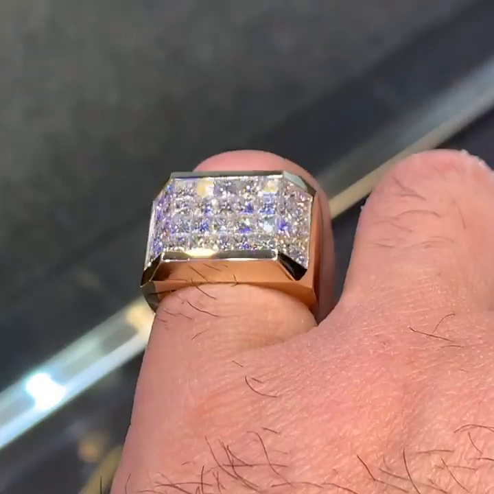 5ct Princess Cut White Sapphire Yellow Gold Handmade Men's Ring