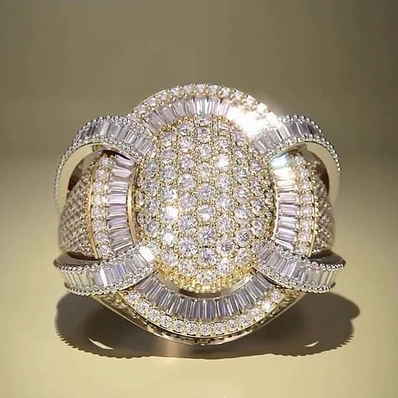 6.5ctw Round Cut White Sapphire With Baguette Cut Side Stones Half Set Yellow Gold Handmade Men's Ring