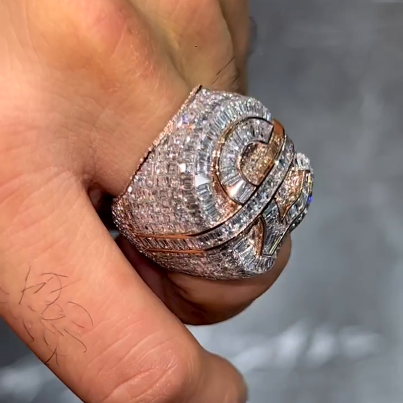 15ctw Emerald Cut White Sapphire ￡ Handmade Rose Gold Men's Ring