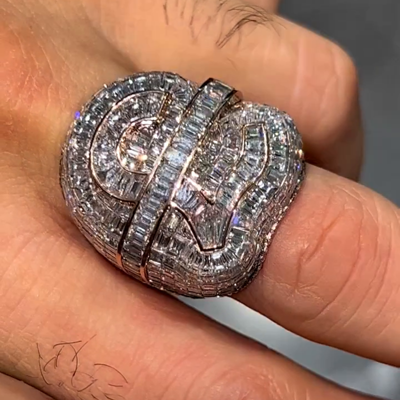 15ctw Emerald Cut White Sapphire ￡ Handmade Rose Gold Men's Ring