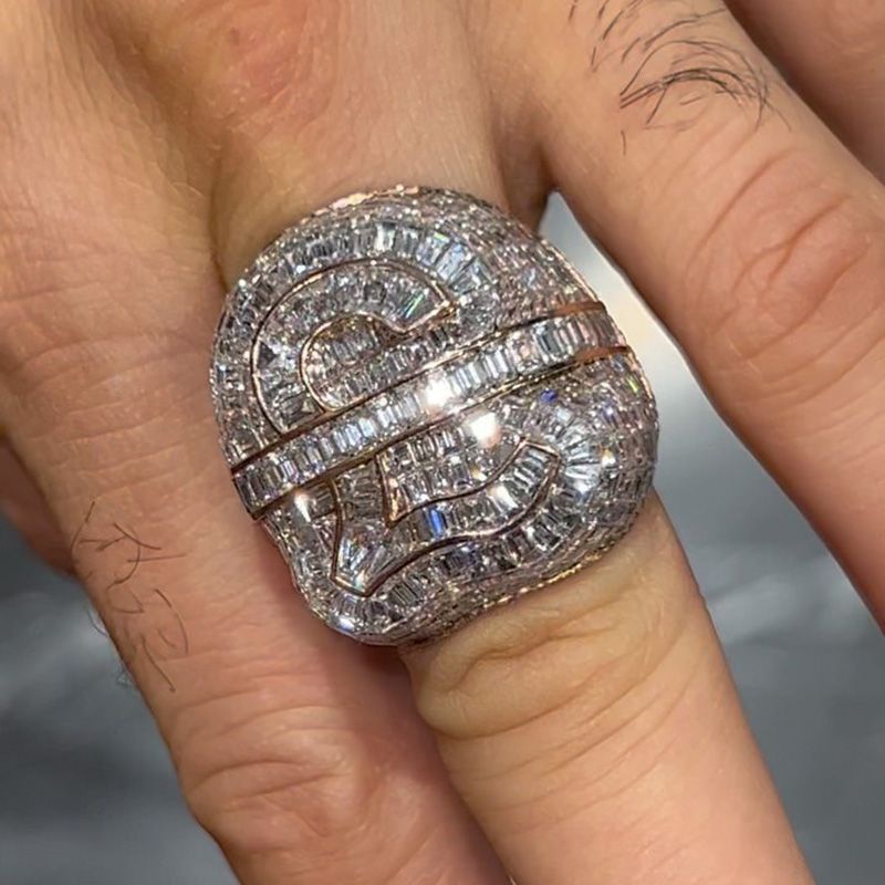 15ctw Emerald Cut White Sapphire ￡ Handmade Rose Gold Men's Ring