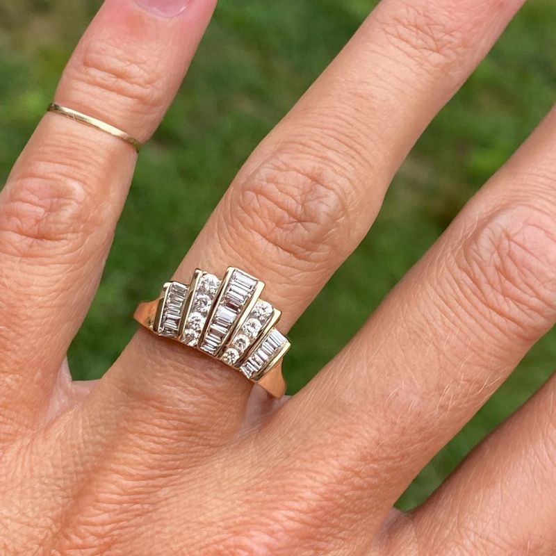 Curved .65ct Round and Baguette Diamond Wedding Anniversary Wide Band Ring