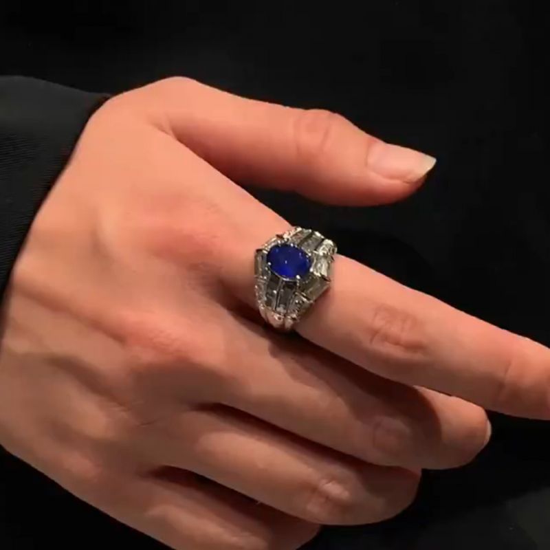 8ct oval cut sapphire sterling silver luxury handcrafted men's ring