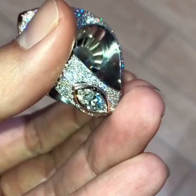 18ct Marquise Cut Diamond Luxury Eye Shaped Sterling Silver Plated Gold Handmade Ring