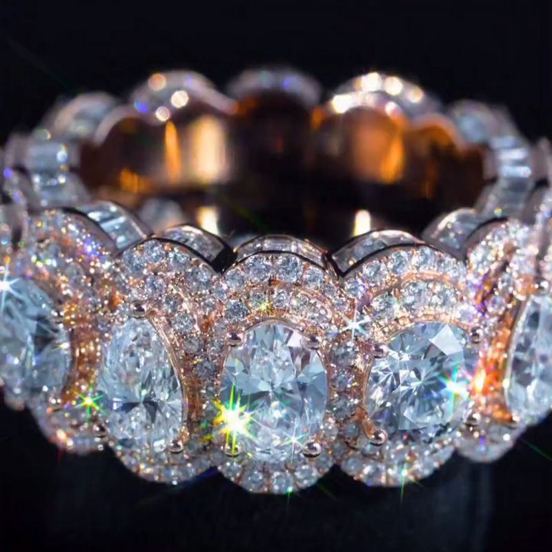 36ct pear-shaped round-cut and oval-cut diamond sterling silver and rose gold plated handmade ring