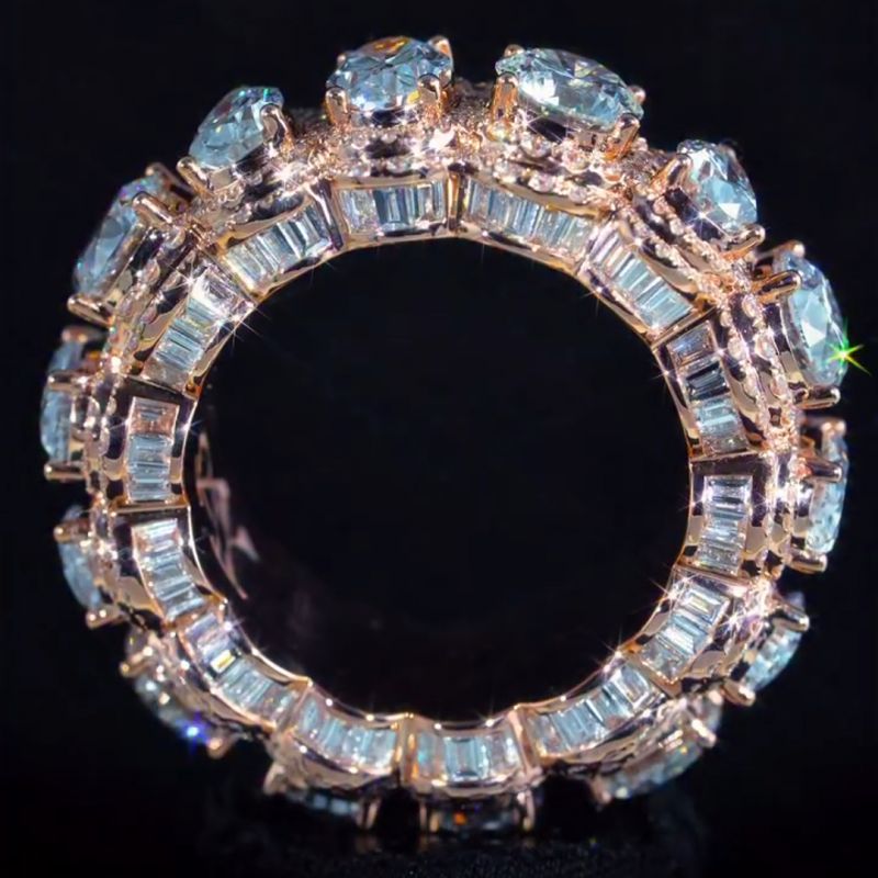 36ct pear-shaped round-cut and oval-cut diamond sterling silver and rose gold plated handmade ring