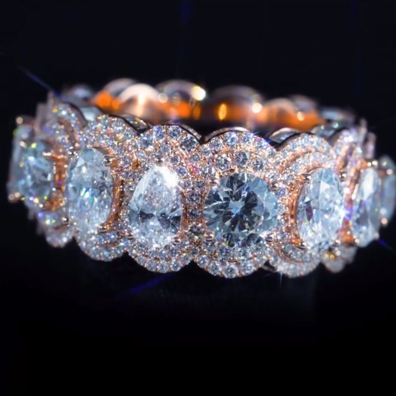 36ct pear-shaped round-cut and oval-cut diamond sterling silver and rose gold plated handmade ring