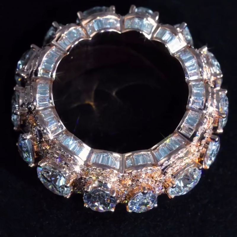 36ct pear-shaped round-cut and oval-cut diamond sterling silver and rose gold plated handmade ring