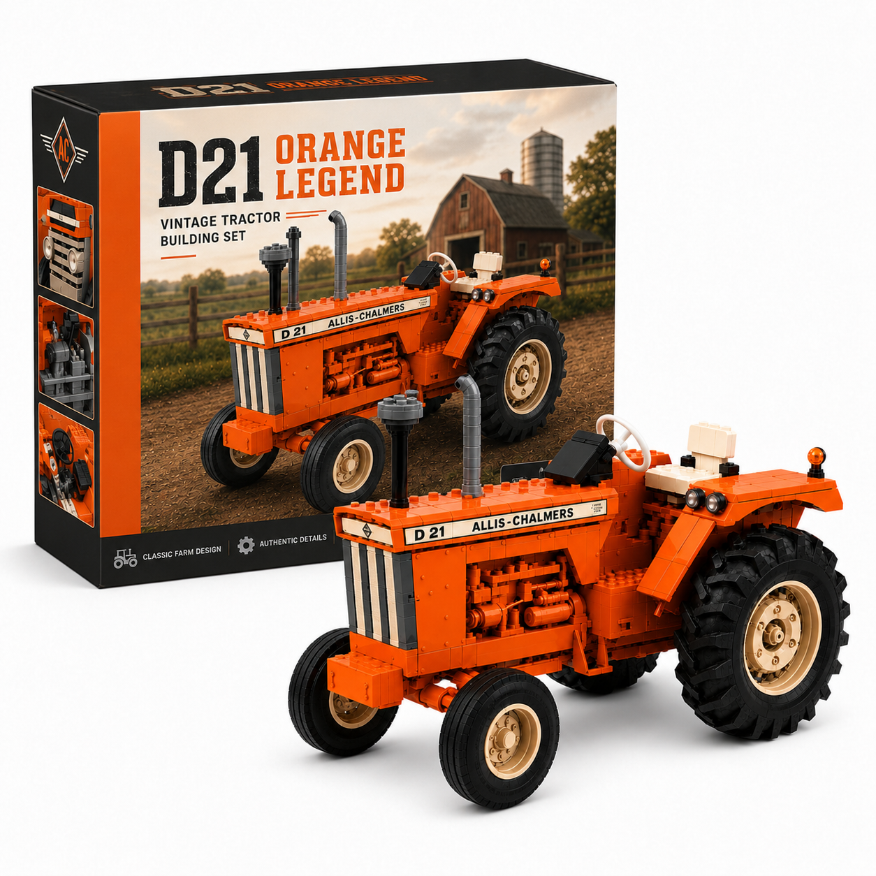 D21 Orange Legend Vintage Tractor Building Set