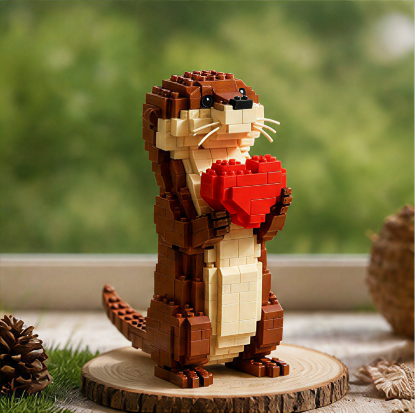 Kawaii Heart Hugging Otter Building Set