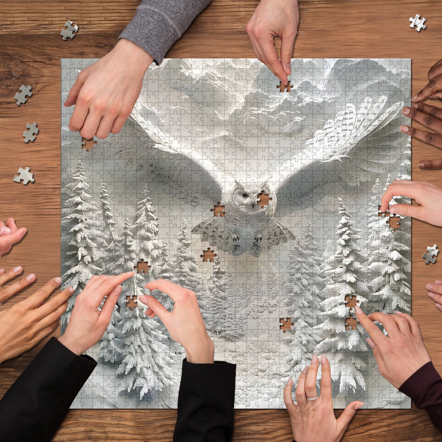 Owl In Snow Jigsaw Puzzle 1000 Pieces
