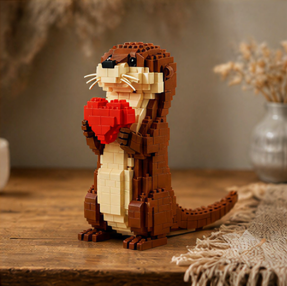 Kawaii Heart Hugging Otter Building Set