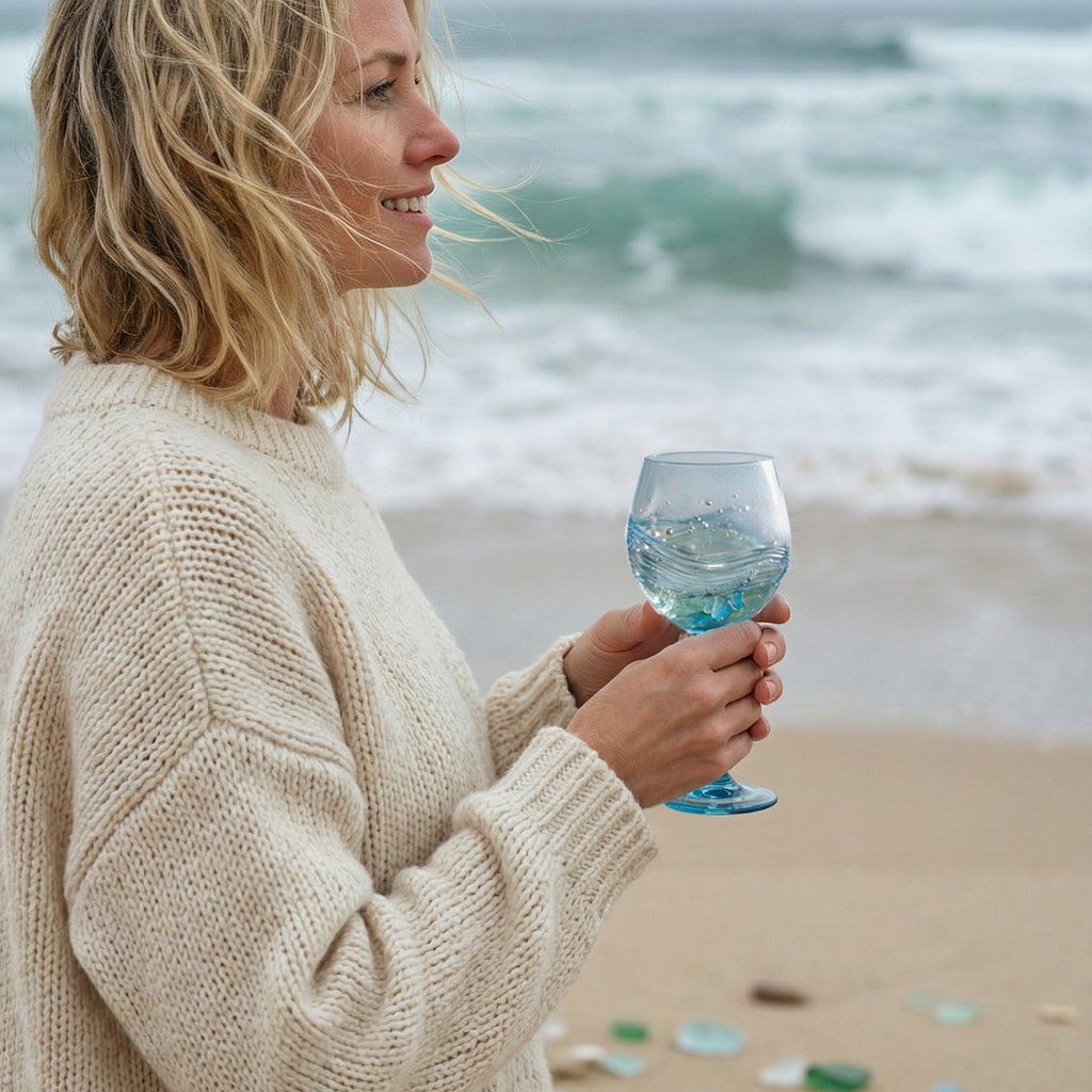 🌊Handcrafted Ocean Wave Crystal Stemware🥂💙Perfect Valentine's Day Ambiance Gift! 🎁