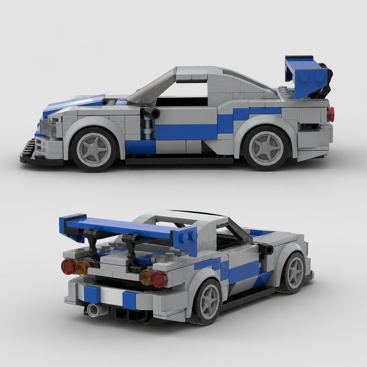 Gray-Blue JDM-Inspired Sports Car Building Set