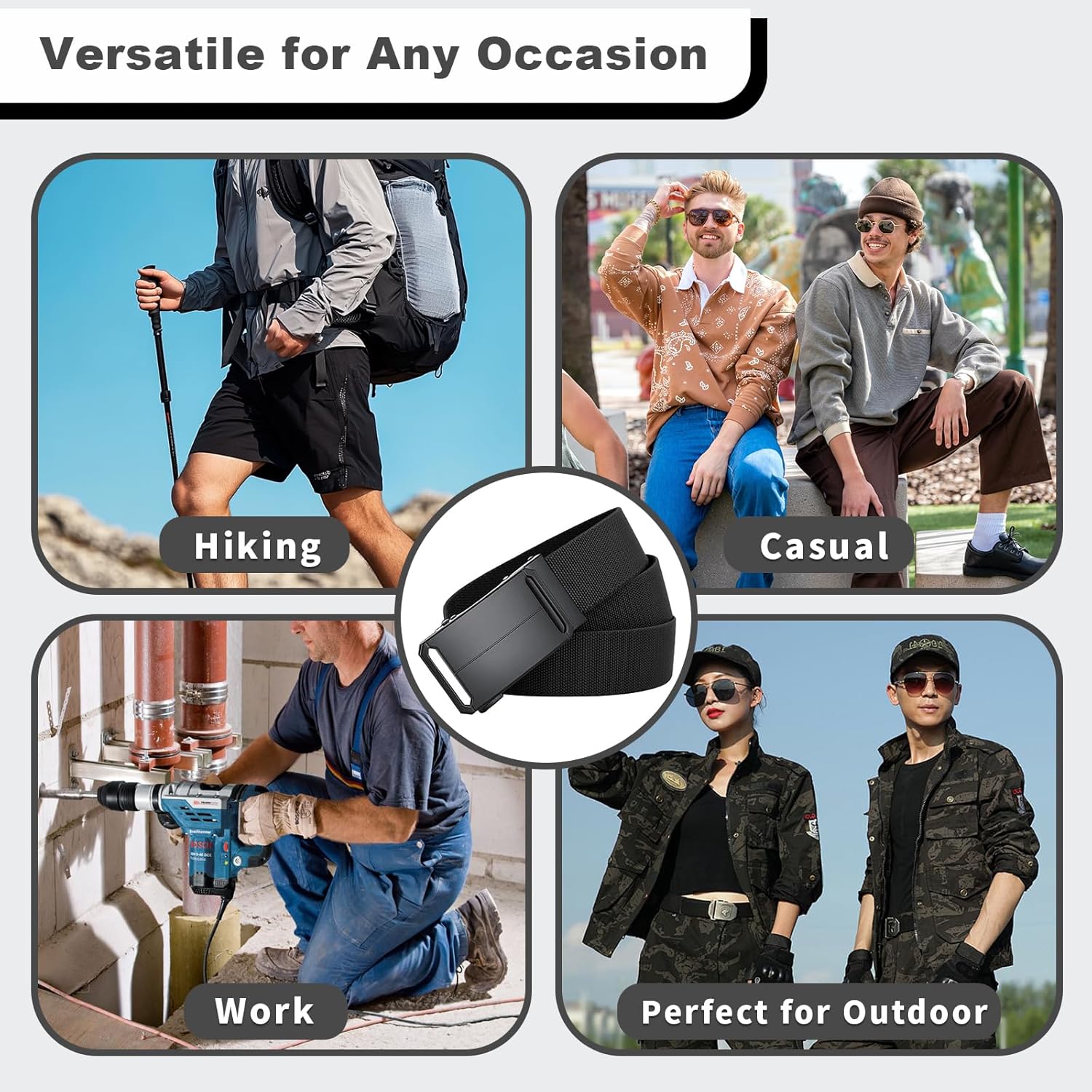 Stretch-Fit Tactical Belt – Ultra-Light Ratchet Web Belt for Outdoor, Work & EDC