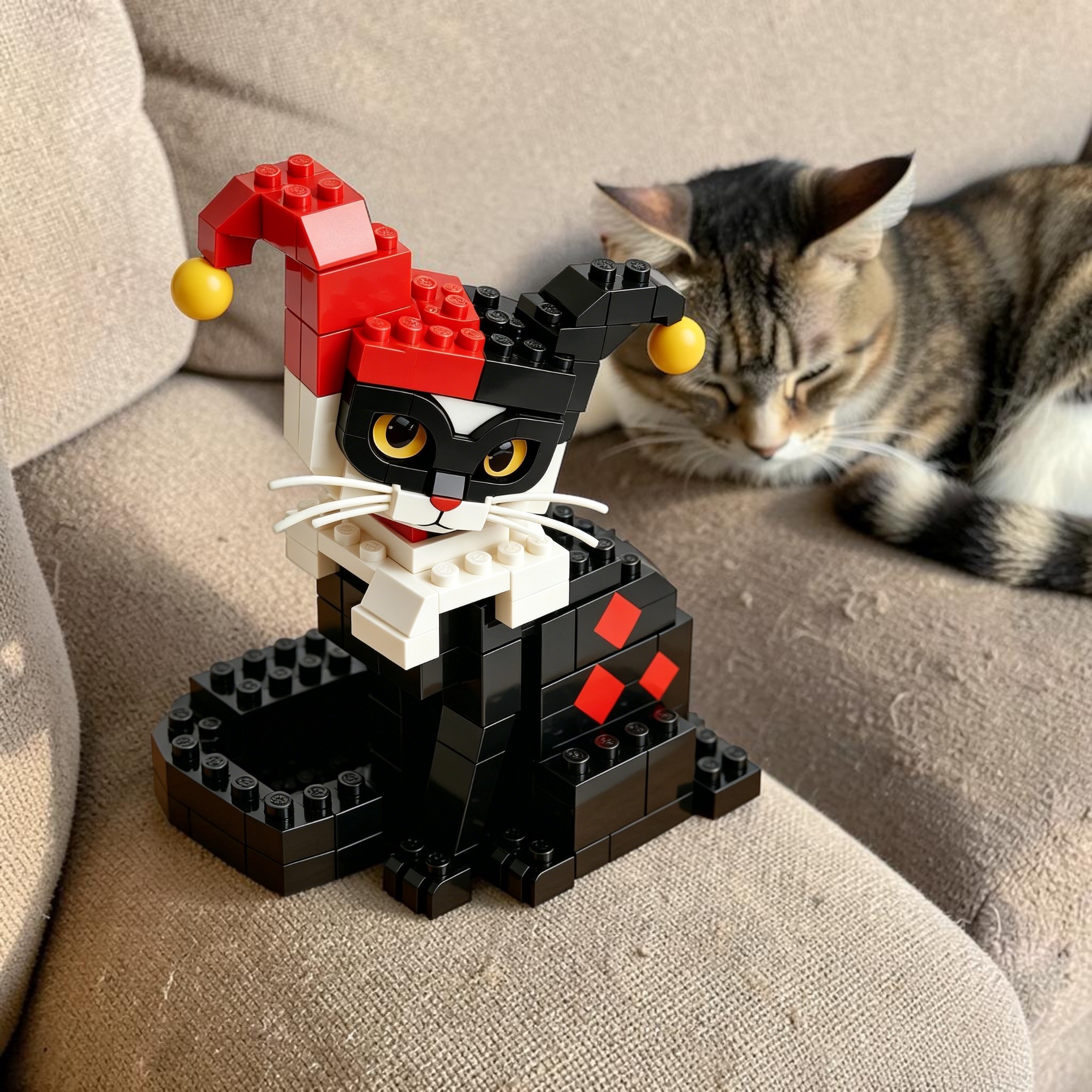 🤡🐱Red & Black Circus Clown Cat Building Blocks