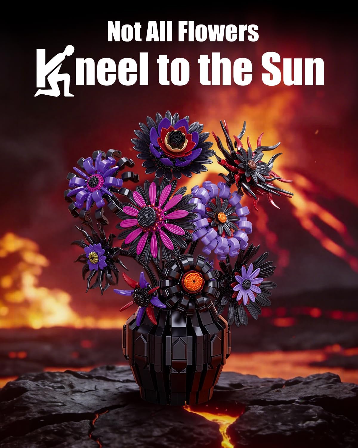 🖤Dark Sunflowers Building Set with Vase – Brixzoo