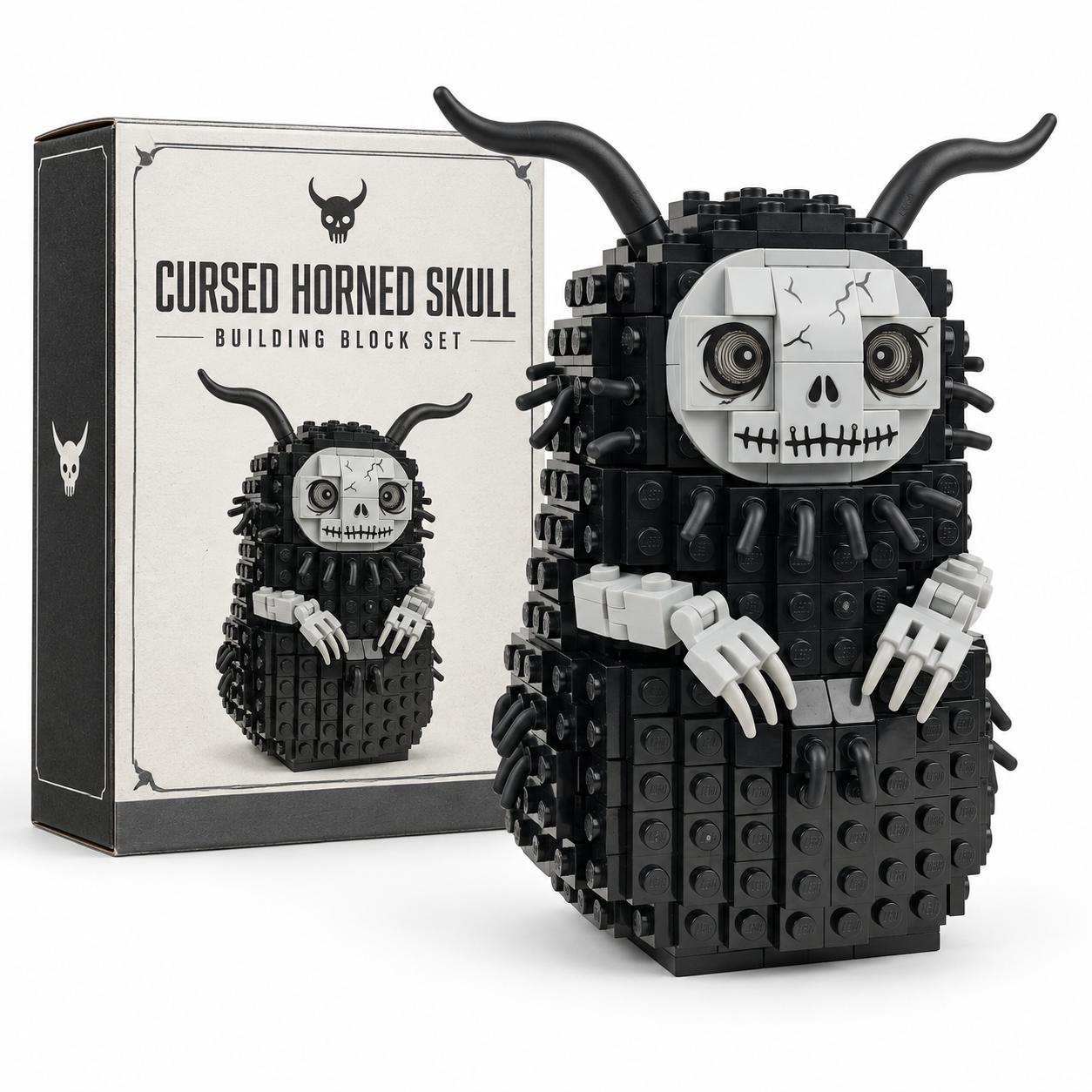 Cursed Horned Skull Building Block Set 💀🖤