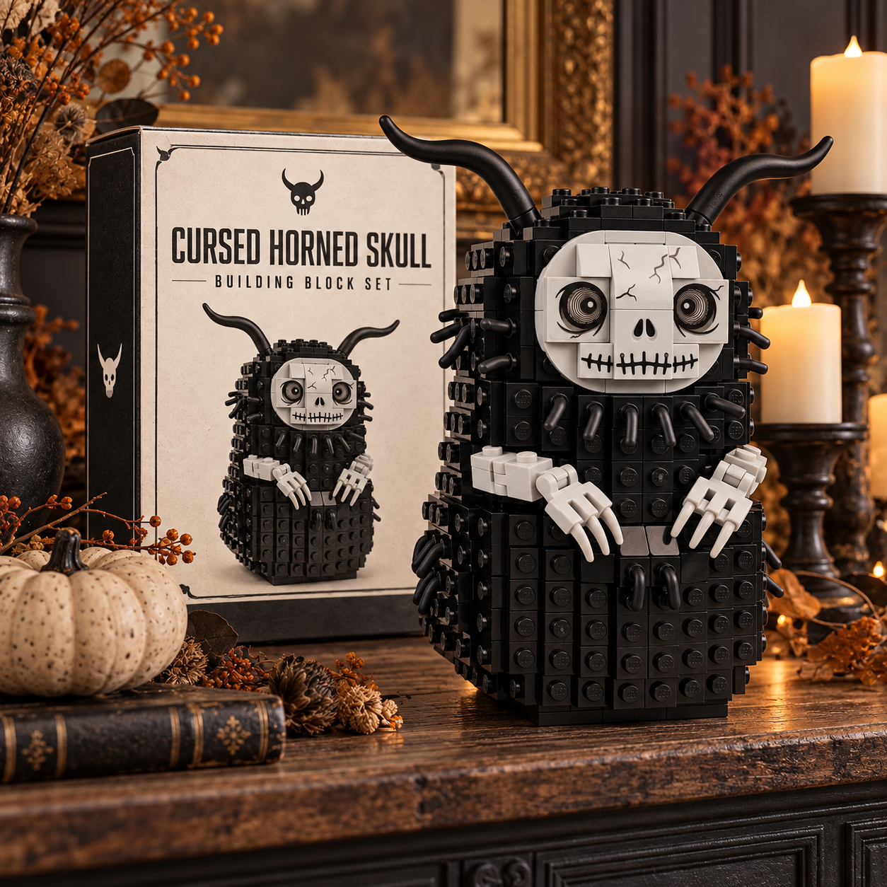 Cursed Horned Skull Building Block Set 💀🖤