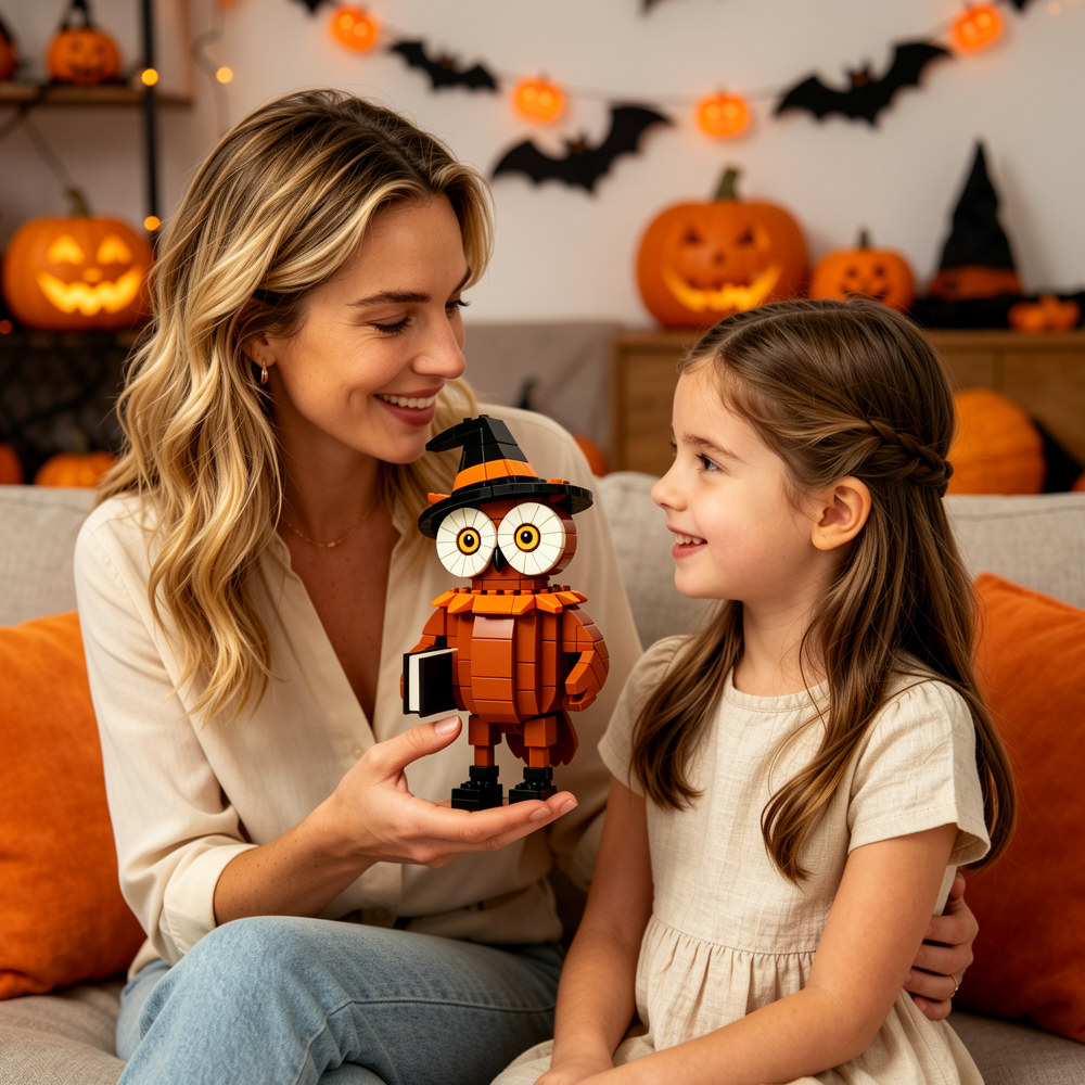 🦉Wizard Owl Halloween Building Blocks with Spell Book