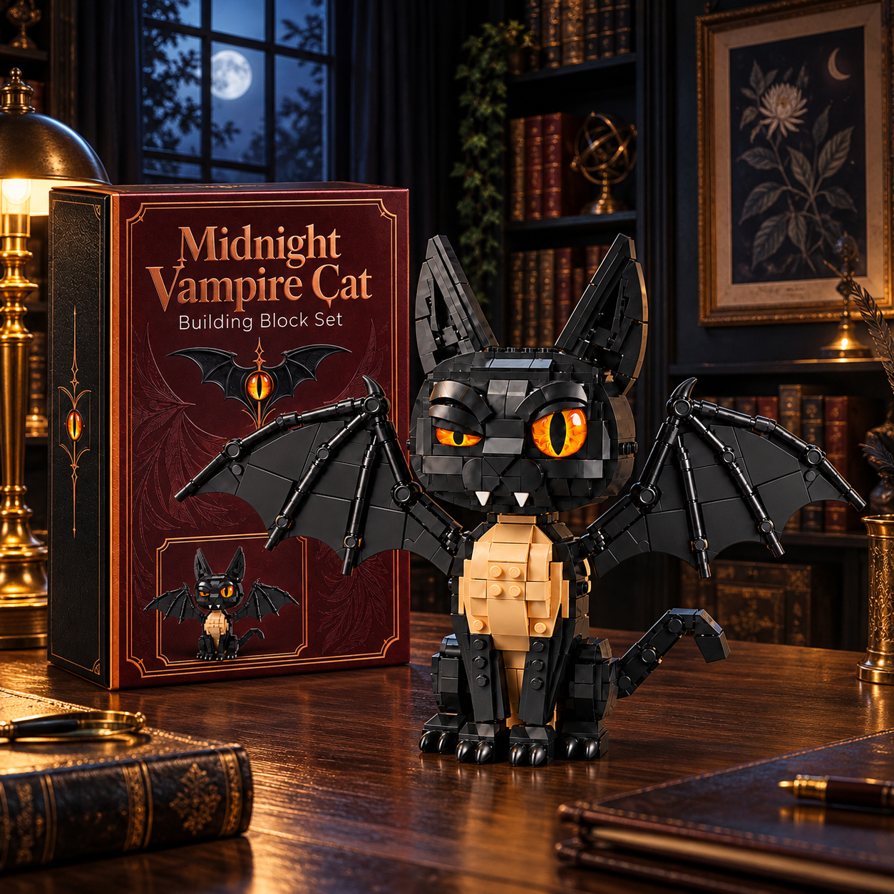 Midnight Vampire Cat Building Block Set 🐈‍⬛🦇