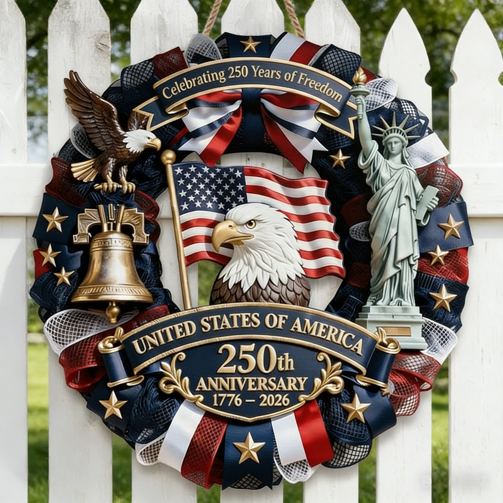 🇺🇸🦅250th America Anniversary Wreath- 1776-2026 Patriotic Door Sign(𝐋𝐮𝐜𝐚𝐬 𝐇𝐚𝐥𝐞 𝐇𝐚𝐧𝐝𝐦𝐚𝐝𝐞®)