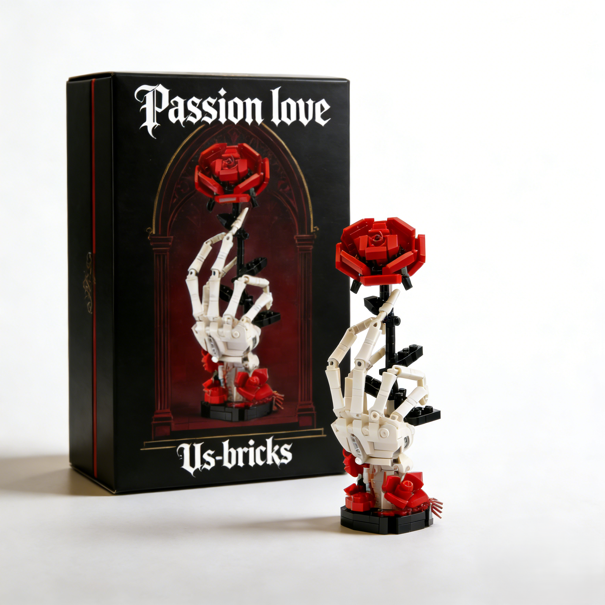 Gothic Skeleton Hand & Rose Brick Set💀🌹
