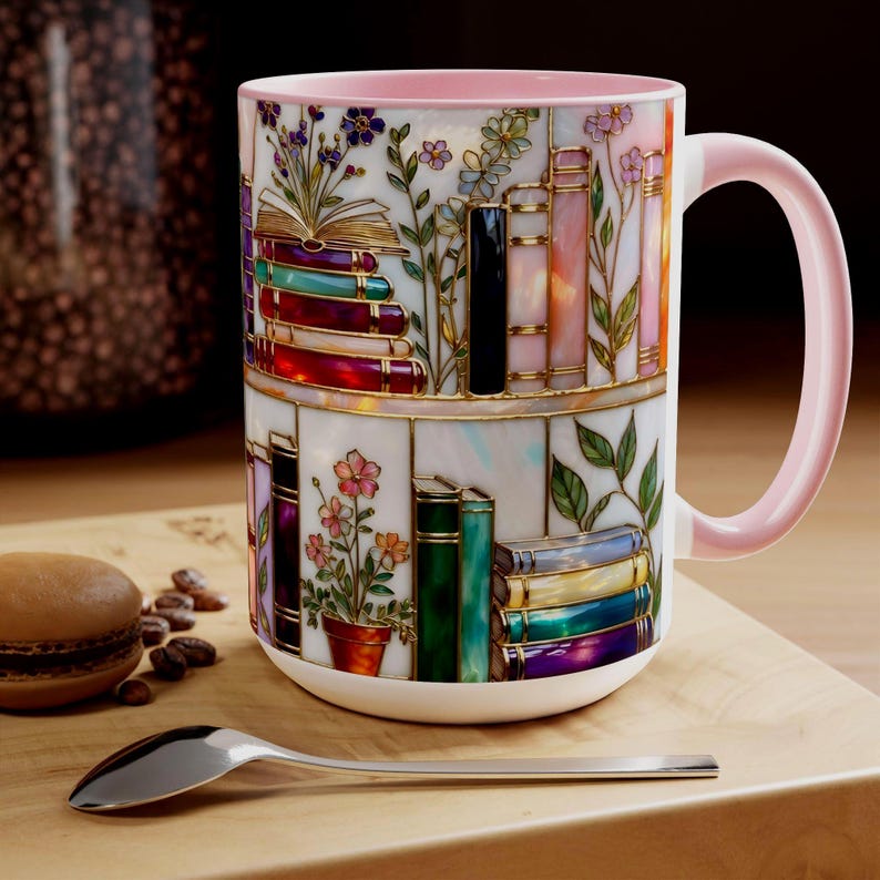 ☕Floral Bookshelf Mug