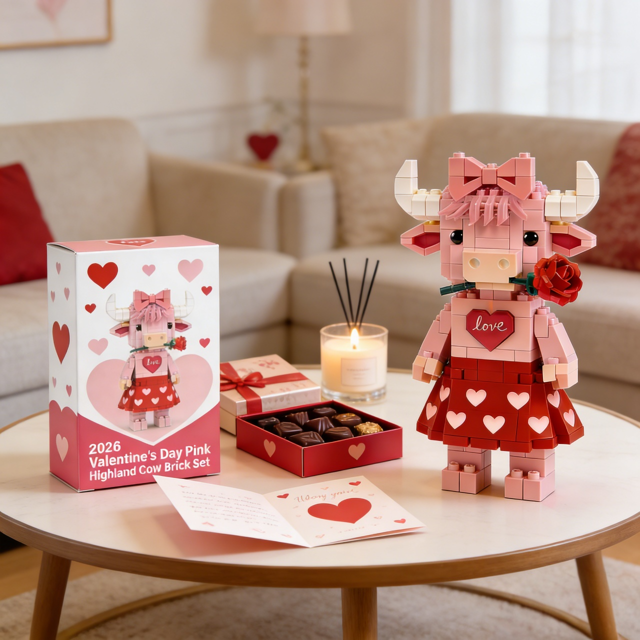 💖2026 Valentine's Day Pink Highland Cow Brick Set