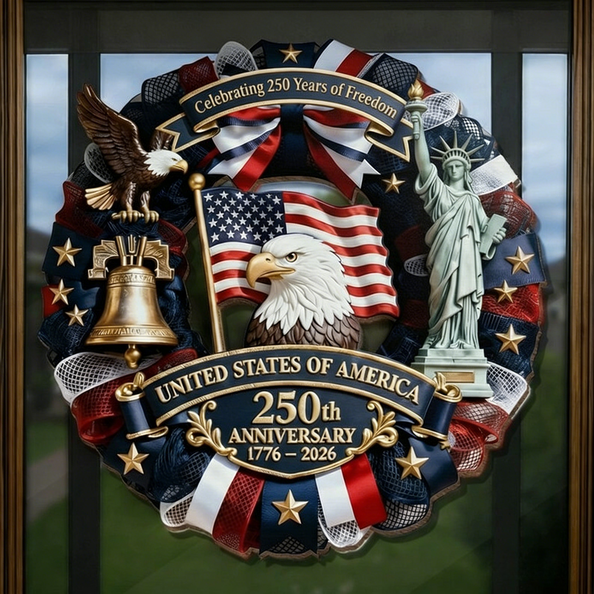 🇺🇸🦅250th America Anniversary Wreath- 1776-2026 Patriotic Door Sign(𝐋𝐮𝐜𝐚𝐬 𝐇𝐚𝐥𝐞 𝐇𝐚𝐧𝐝𝐦𝐚𝐝𝐞®)