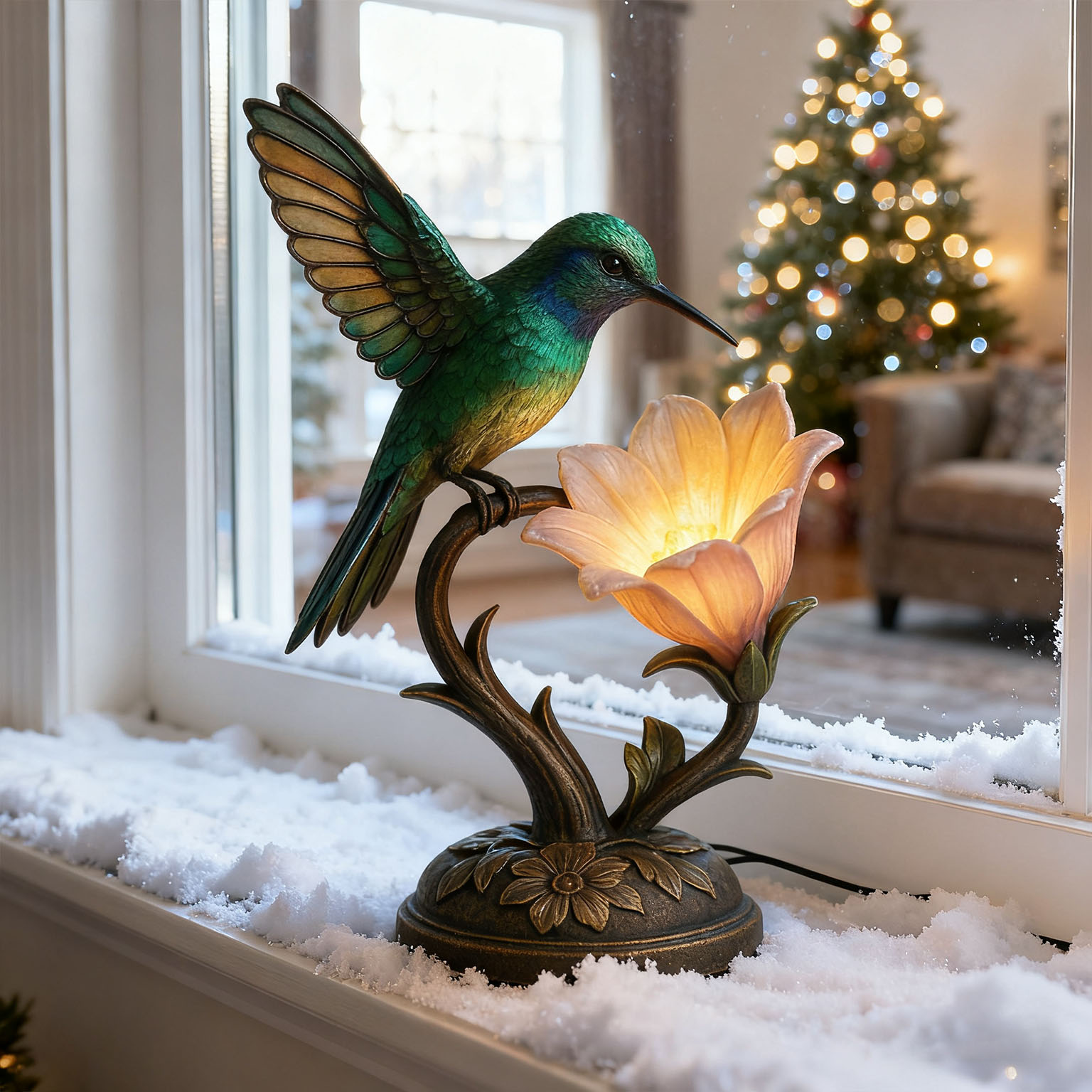 “Messenger of Light” – 💚Handcrafted Hummingbird Flower Lamp✨(𝐋𝐮𝐜𝐚𝐬 𝐇𝐚𝐥𝐞 𝐇𝐚𝐧𝐝𝐦𝐚𝐝𝐞®)