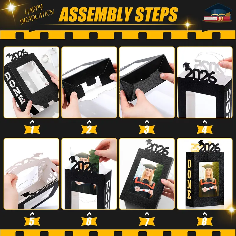 🔥LAST DAY 50% OFF - 4/8Pcs Graduation Centerpieces for Class of 2026 Fit 4x6in Photo | Fillable Picture Box