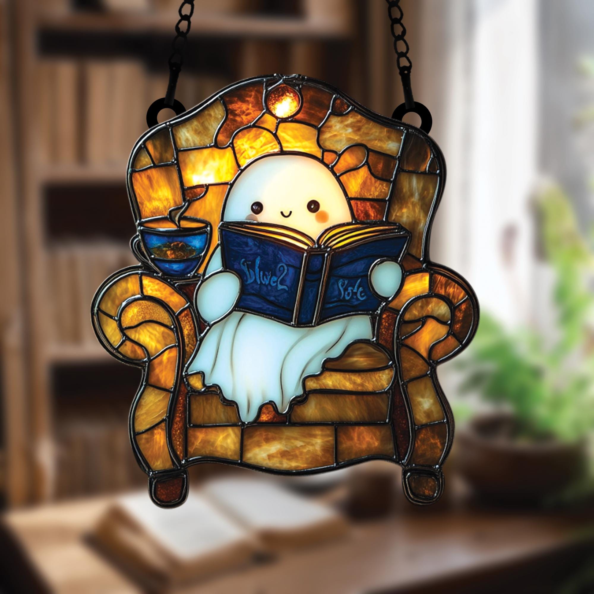 Cozy Ghost Reader Suncatcher
