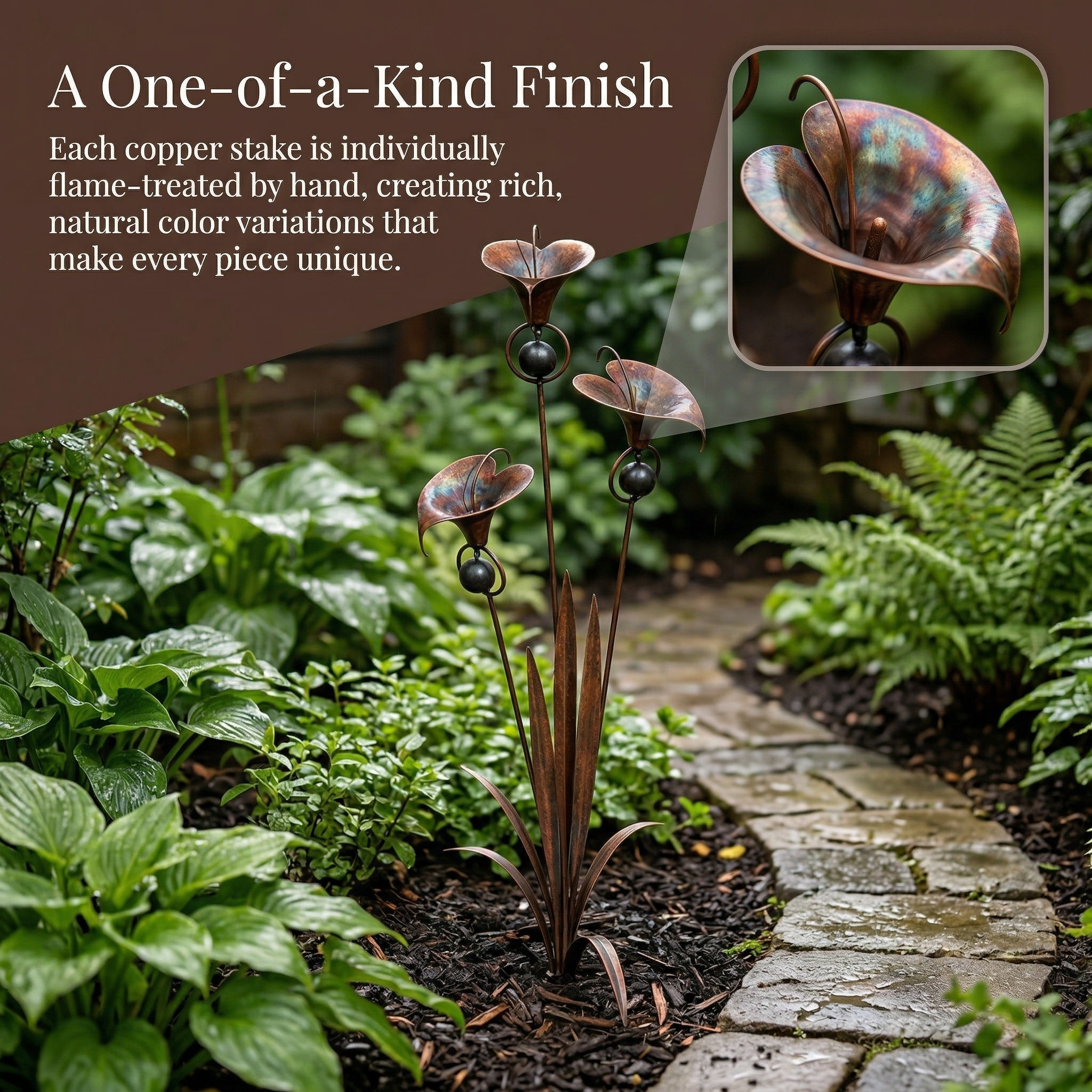 🔥Last Day 50% OFF - 🏡Flamed Copper Three Calla Lilies Garden Stake with Bells