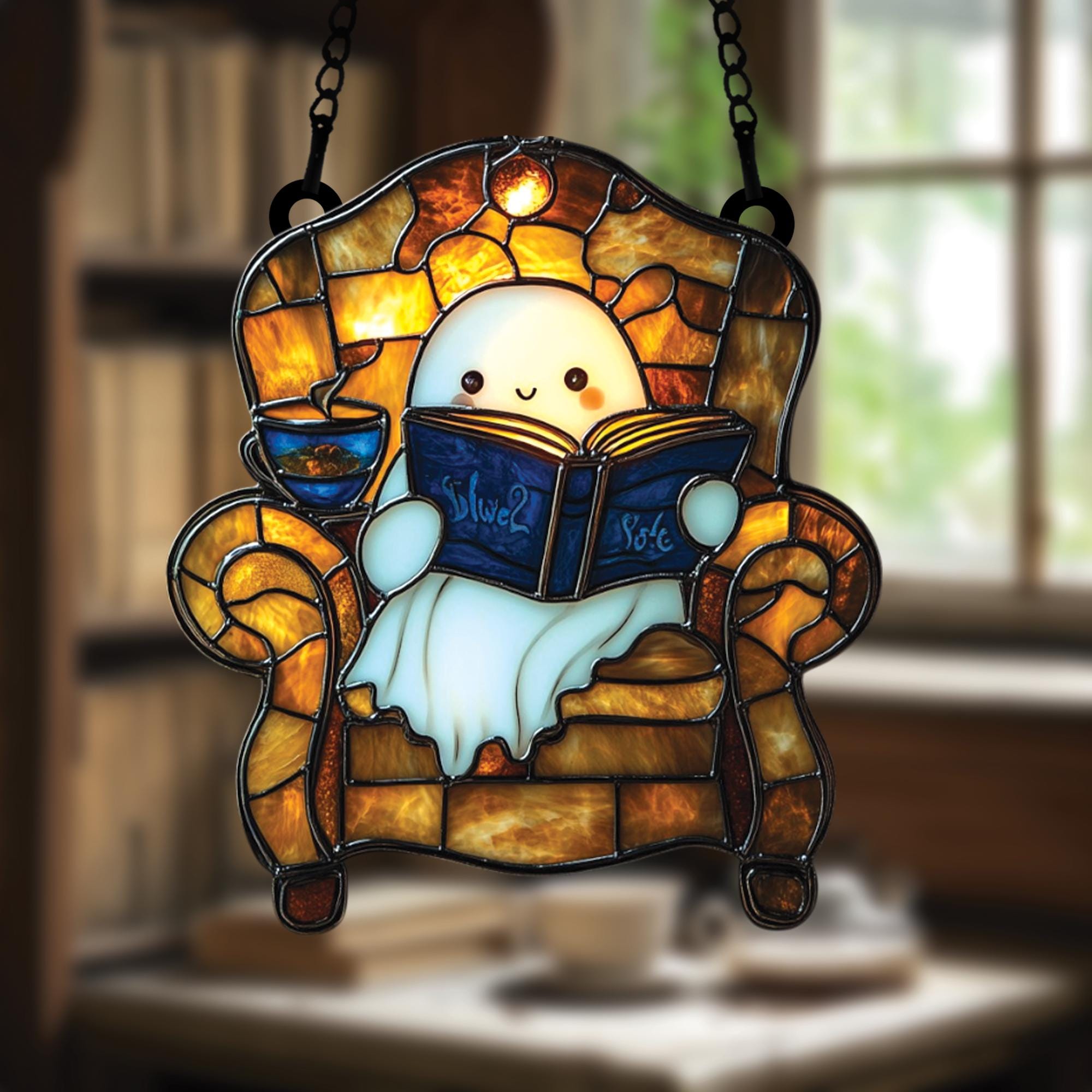 Cozy Ghost Reader Suncatcher