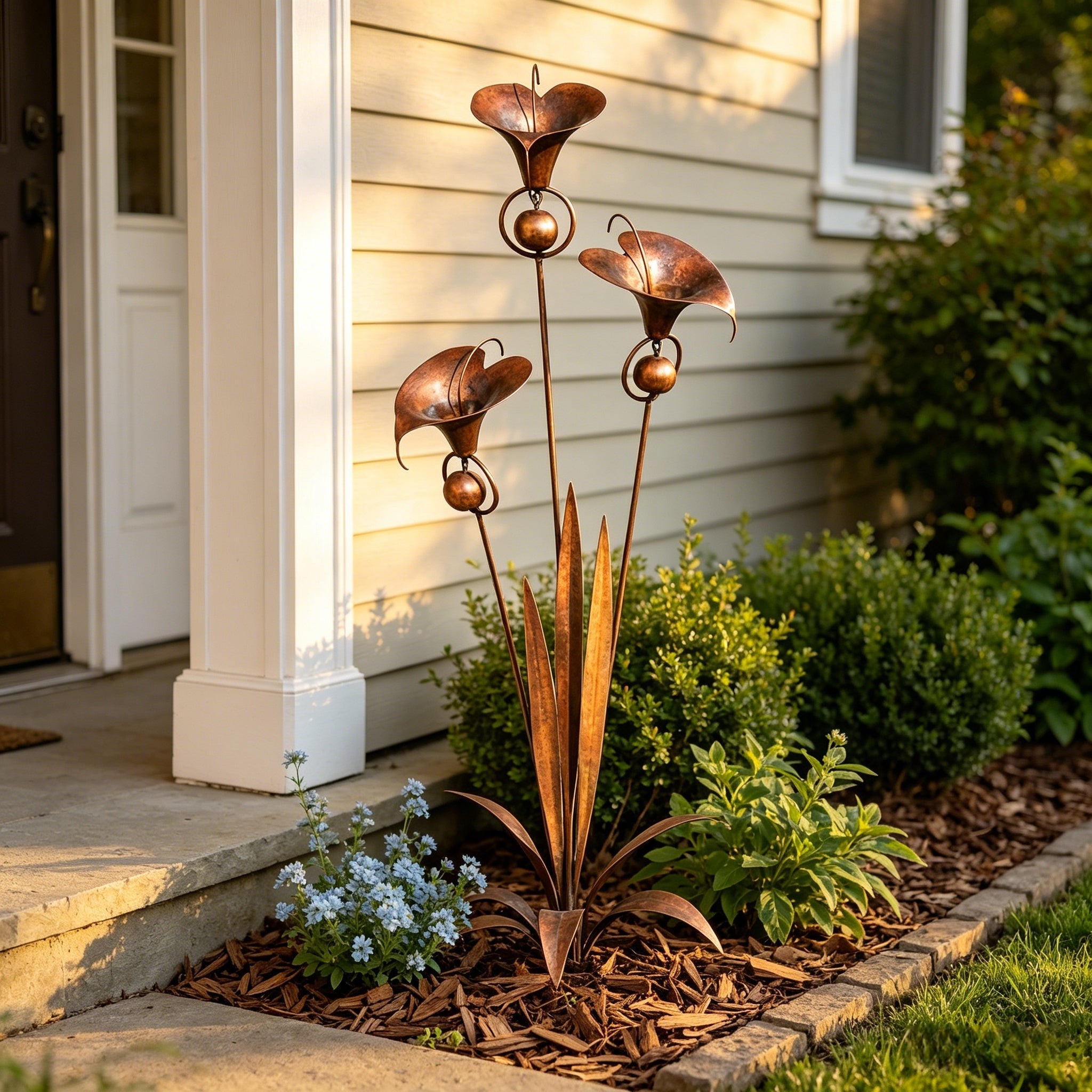 🔥Last Day 50% OFF - 🏡Flamed Copper Three Calla Lilies Garden Stake with Bells