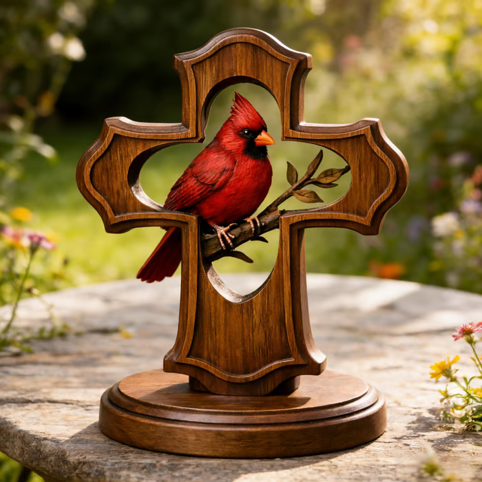 ❤️✝️ Handcrafted Cardinal Cross Ornament