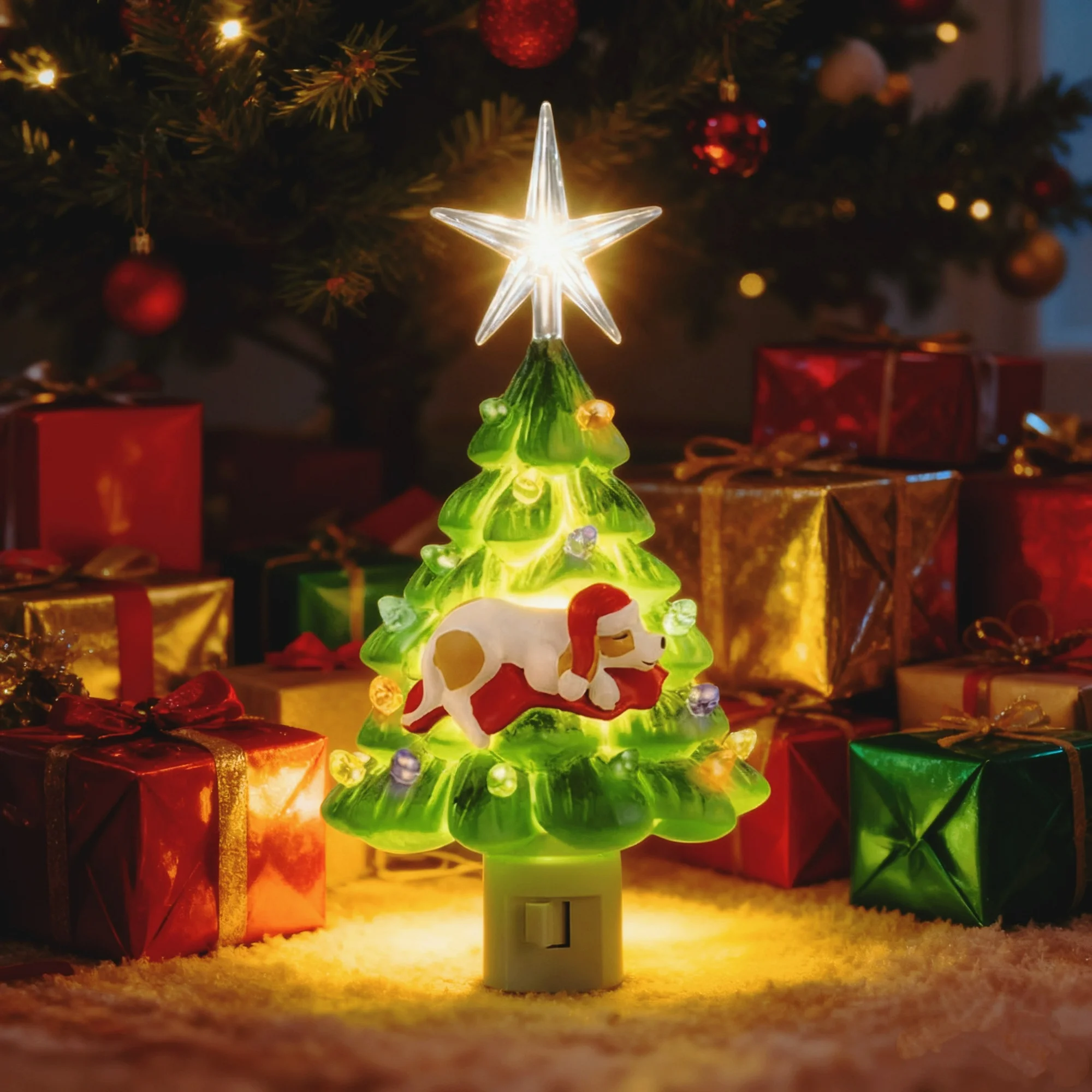 🎄Buy a Light, Give a Meal – Sleeping Dog Christmas Tree Night Light🐾