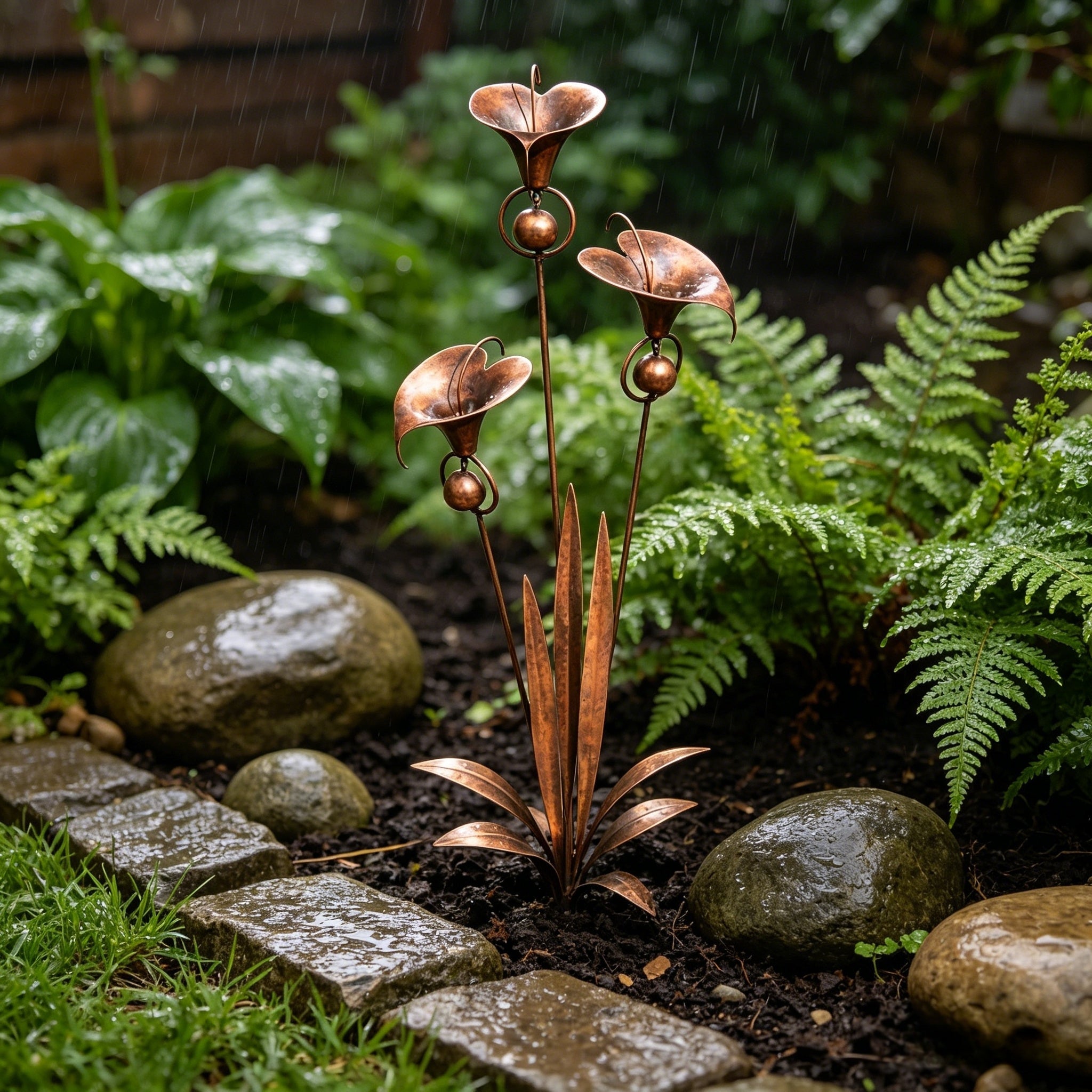 🔥Last Day 50% OFF - 🏡Flamed Copper Three Calla Lilies Garden Stake with Bells