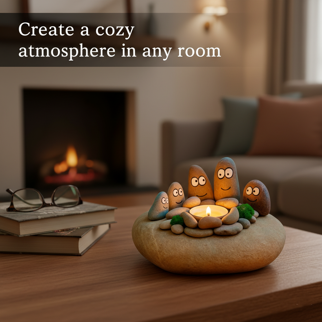 🔥Last Day 50% OFF - The "Pebble Family" Campfire Tealight Holder – Cozy Faux Stone Centerpiece(𝐋𝐮𝐜𝐚𝐬 𝐇𝐚𝐥𝐞 𝐇𝐚𝐧𝐝𝐦𝐚𝐝𝐞®)