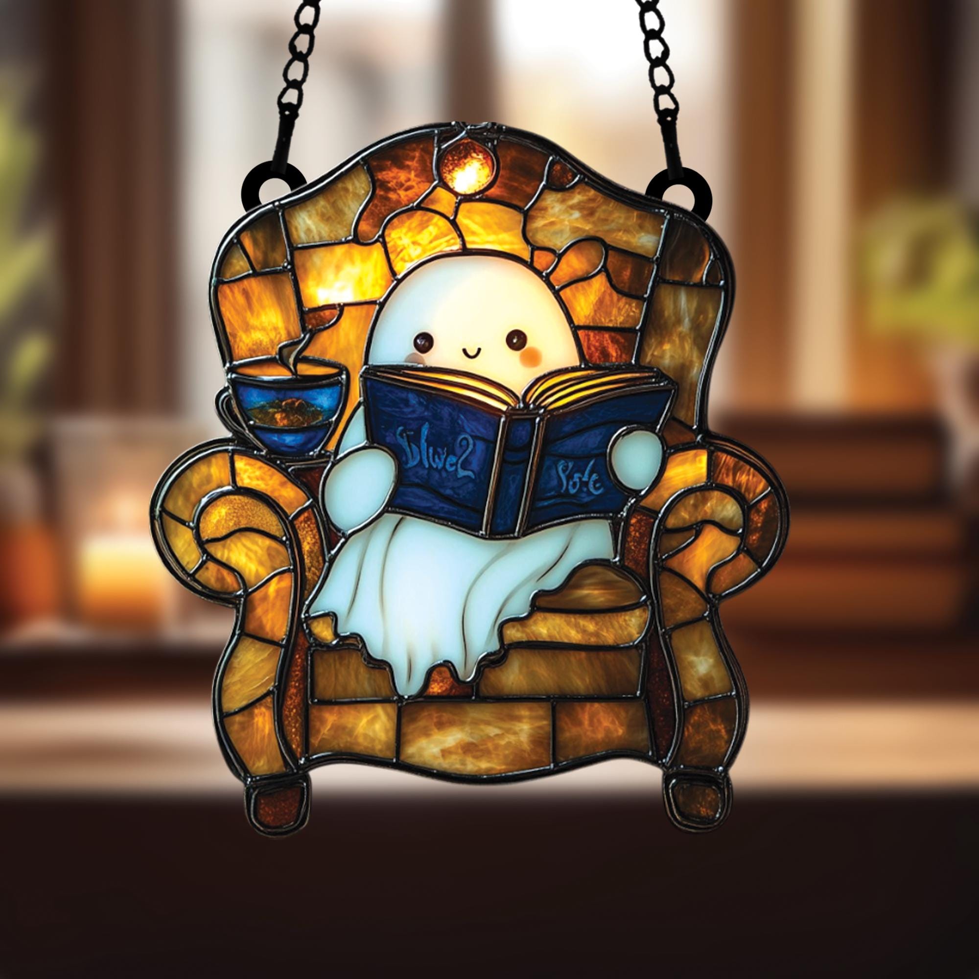 Cozy Ghost Reader Suncatcher