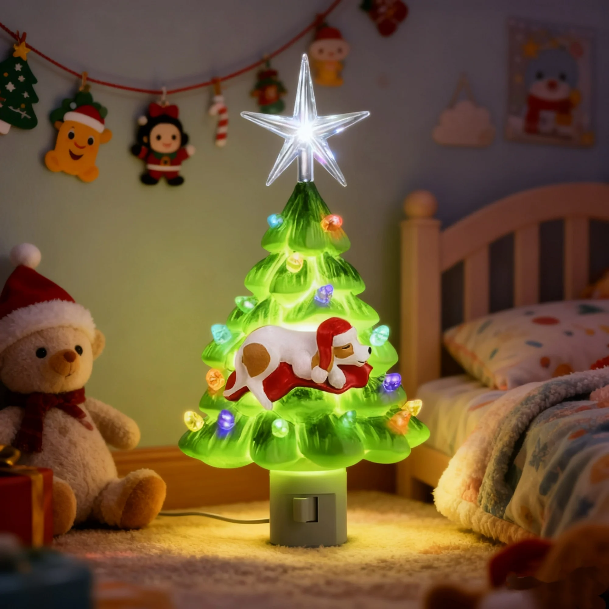 🎄Buy a Light, Give a Meal – Sleeping Dog Christmas Tree Night Light🐾