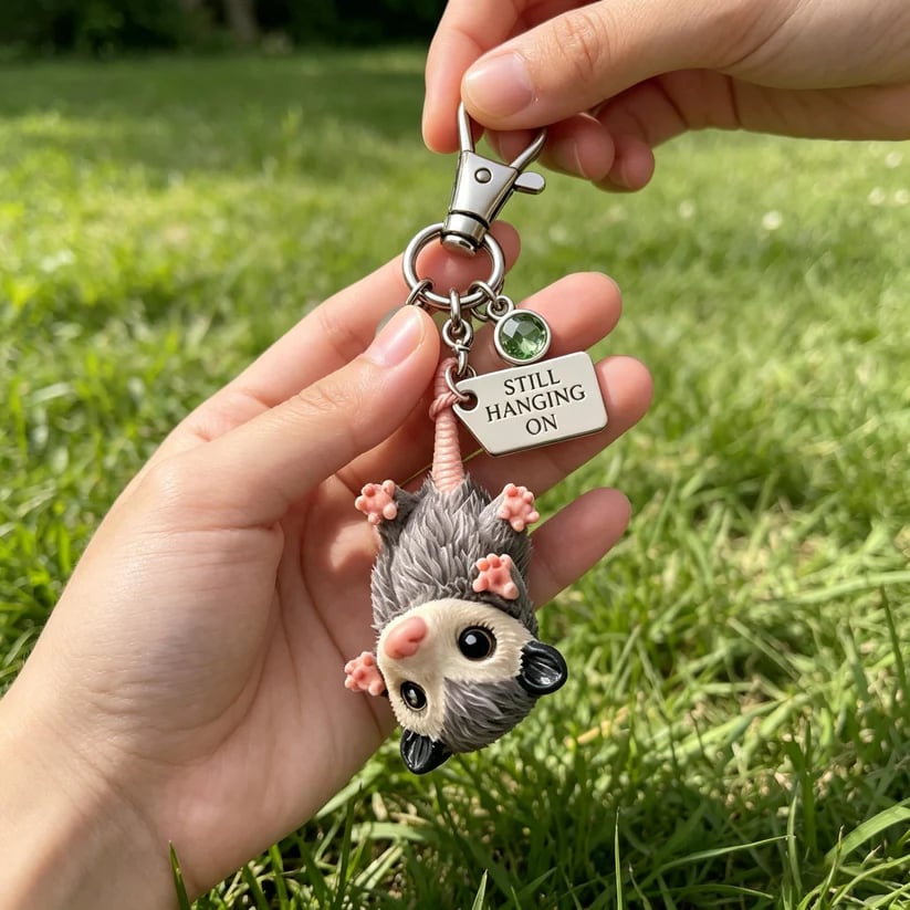 🐭A Little Opossum for You - "Still Hanging On" Keychain & Sentiment Card Set💕