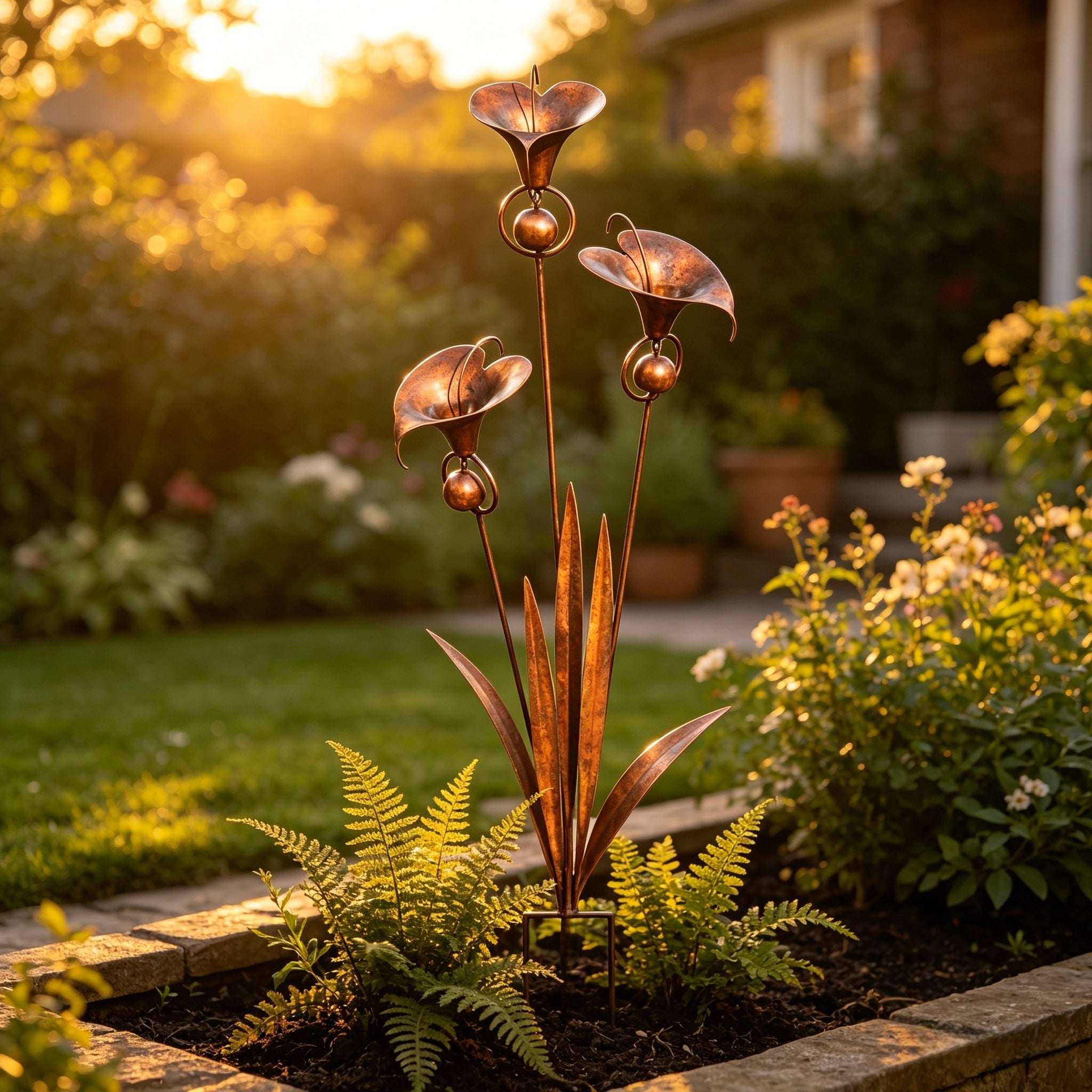 🔥Last Day 50% OFF - 🏡Flamed Copper Three Calla Lilies Garden Stake with Bells