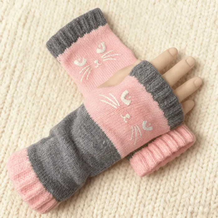 🔥Last Day 50% OFF - Women’s Cat Fingerless Winter Gloves😻🧤