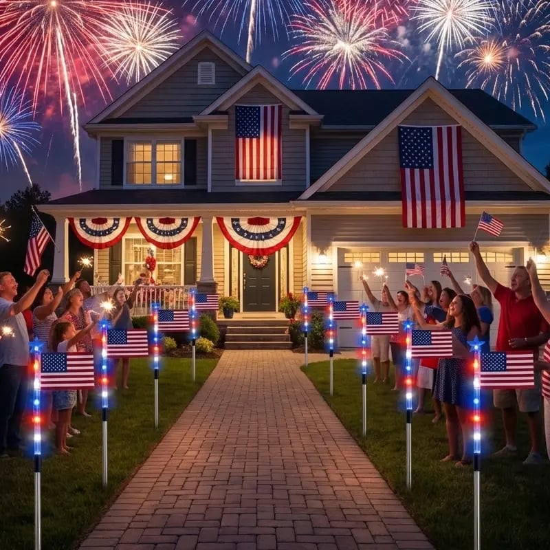 🌟Last Day 49% OFF - 8 Solar American Flag Pathway Lights – Red, White & Blue Yard Glow for 250th Independence Celebration 🇺🇸✨