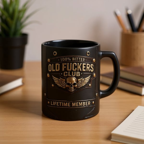 ☕ OLD FUCKERS CLUB Mug - 100% Bitter, Always Real. Lifetime Member. 😎💀(𝐋𝐮𝐜𝐚𝐬 𝐇𝐚𝐥𝐞 𝐇𝐚𝐧𝐝𝐦𝐚𝐝𝐞®)