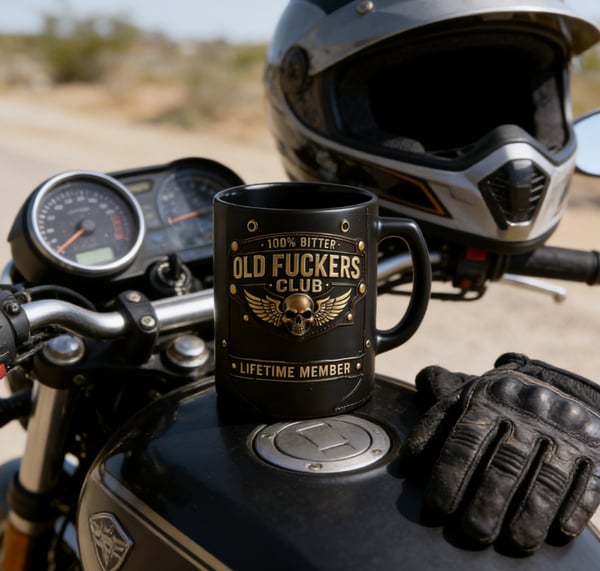 ☕ OLD FUCKERS CLUB Mug - 100% Bitter, Always Real. Lifetime Member. 😎💀(𝐋𝐮𝐜𝐚𝐬 𝐇𝐚𝐥𝐞 𝐇𝐚𝐧𝐝𝐦𝐚𝐝𝐞®)