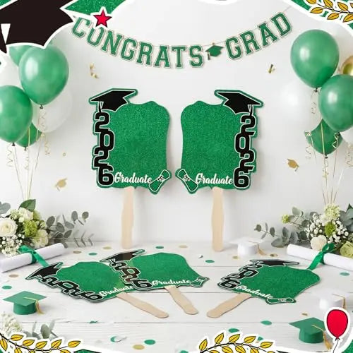 24 Pack Class of 2026 Graduation Fans with Handle | Double Sided DIY Grad Photo Props